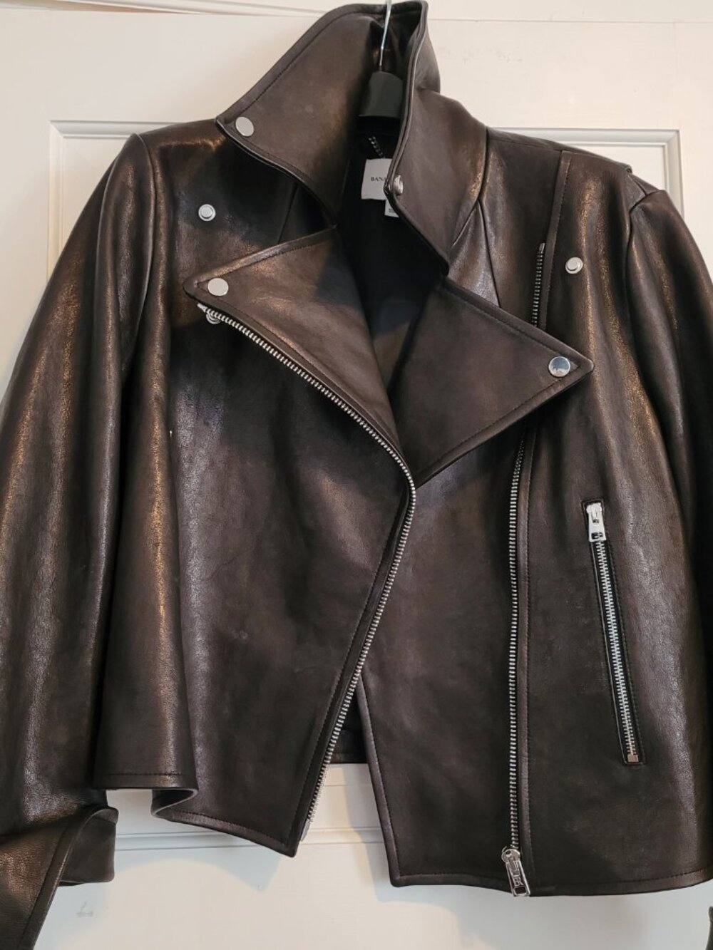 Banana Republic Black Leather Moto Jacket Large - Picture 2 of 6